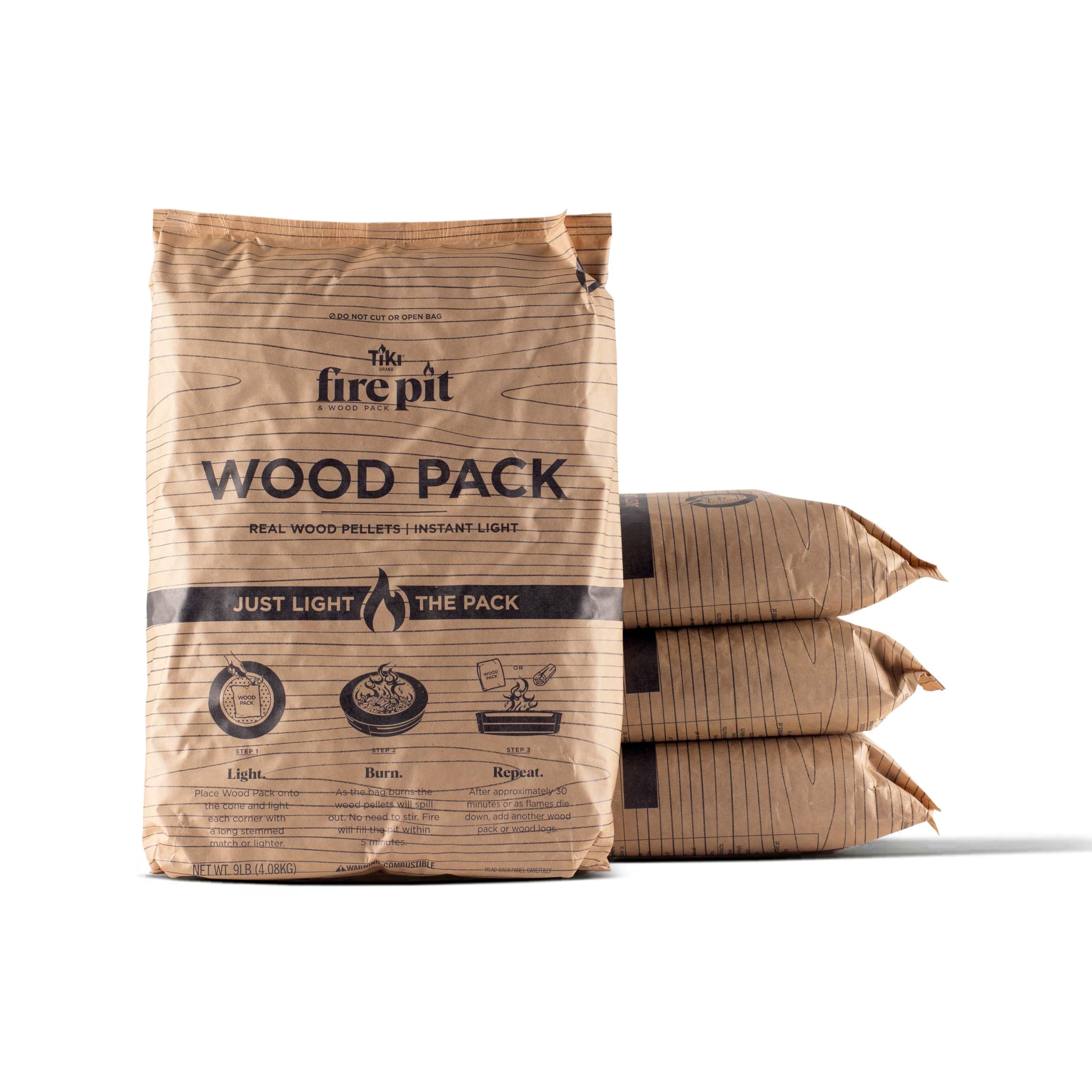 TIKI Wood Pack four-pack ignition for quick, smokeless fire