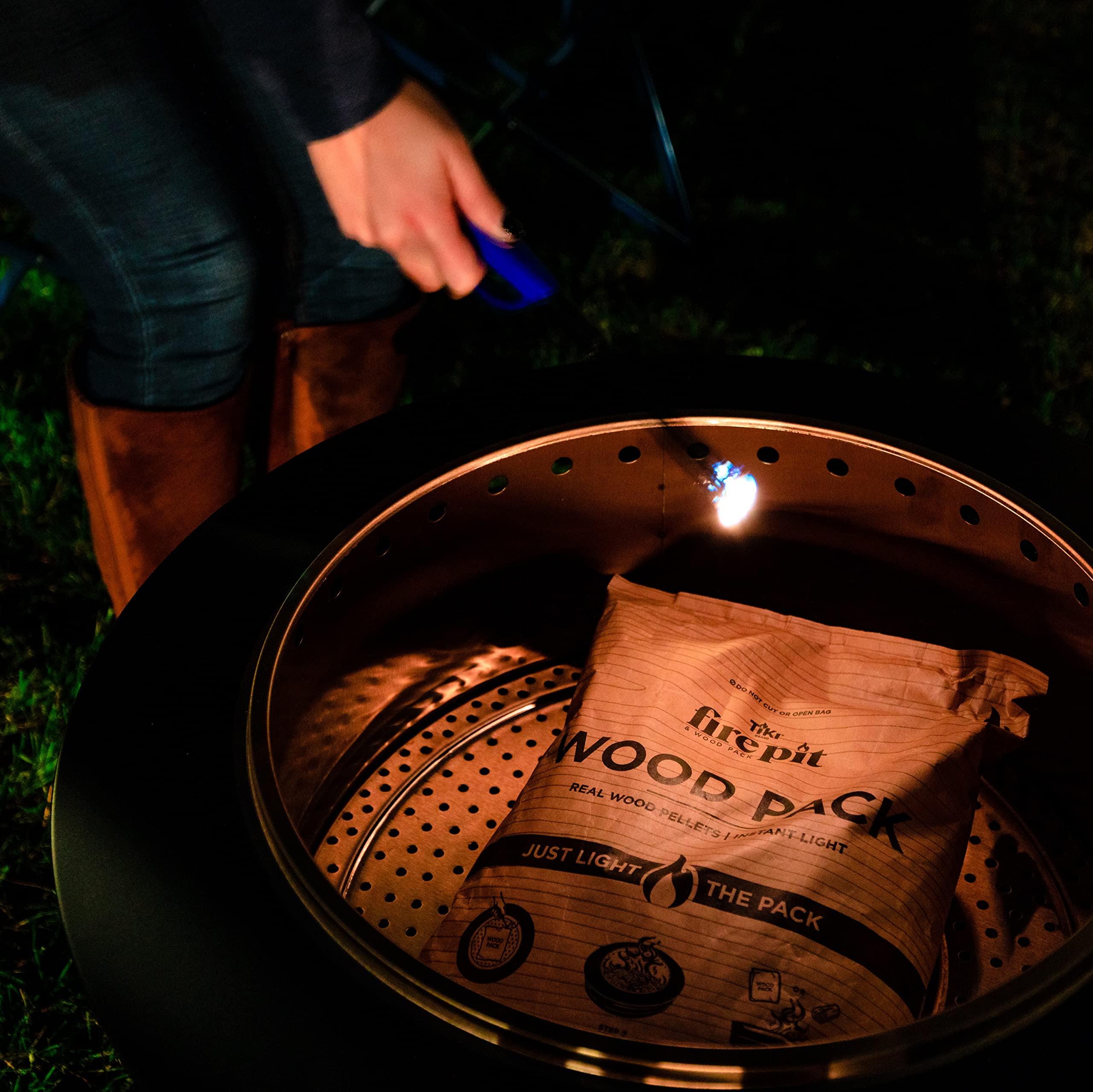TIKI Wood Pack smokeless flame with minimal ash for easy cleanup