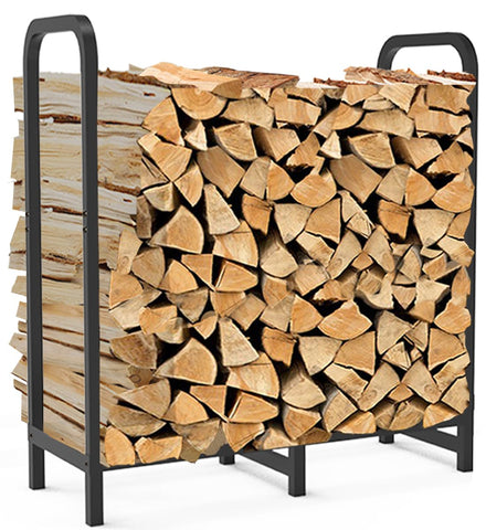 Tikimilor 2.8ft firewood rack front view with durable weatherproof steel.