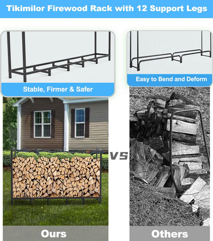 Tikimilor firewood rack outdoor indoor use suits patios, garages, and sheds.