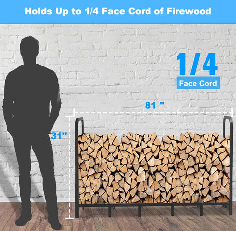 Tikimilor firewood rack keeps logs dry and accessible near the hearth.
