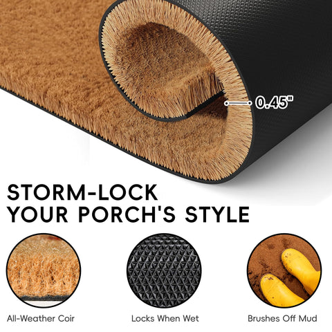 TIKIRUGI durable coir door mat 0.45-inch thickness withstands heavy foot traffic.