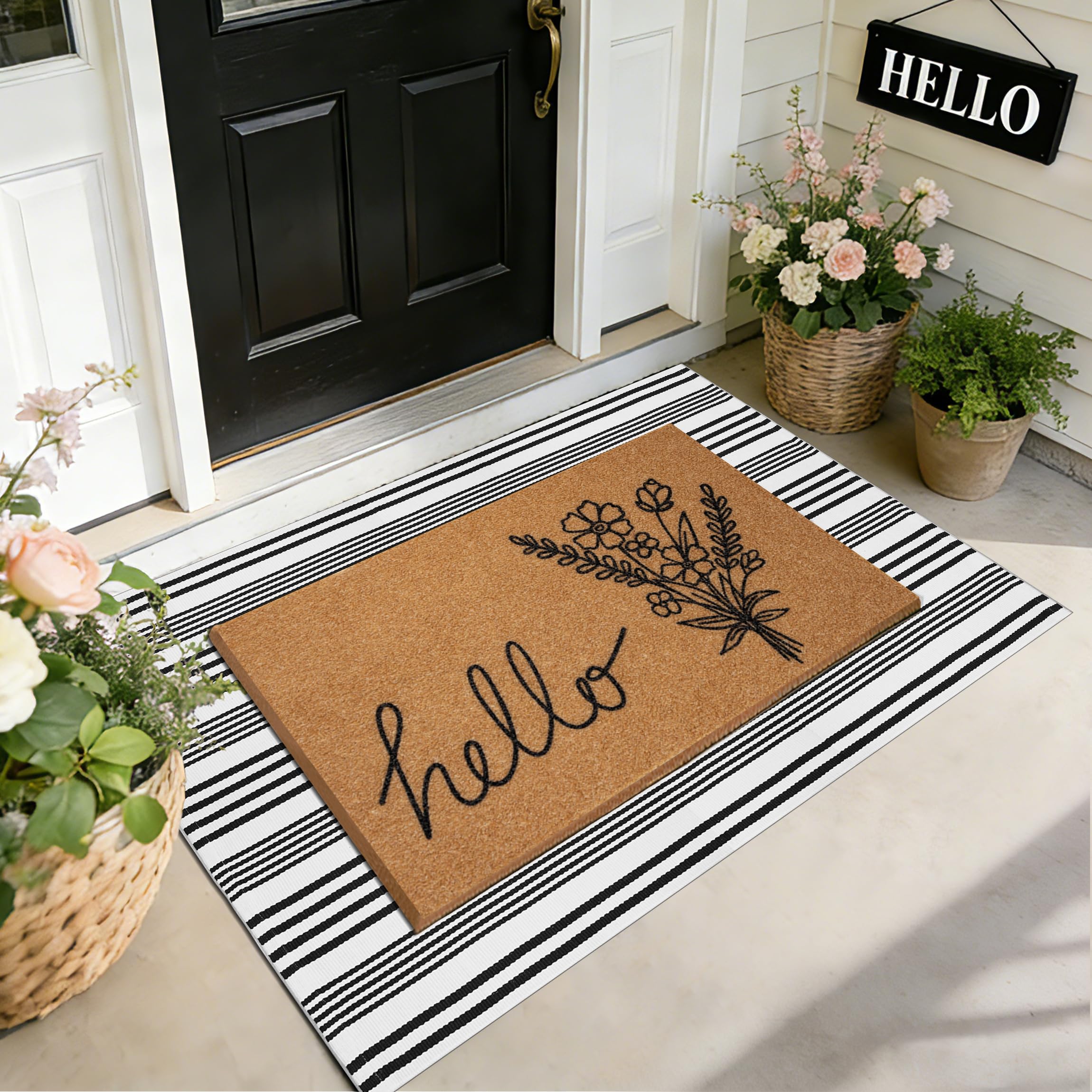 TIKIRUGI Hello wildflower coir mat 30x17 traps dirt at the entry