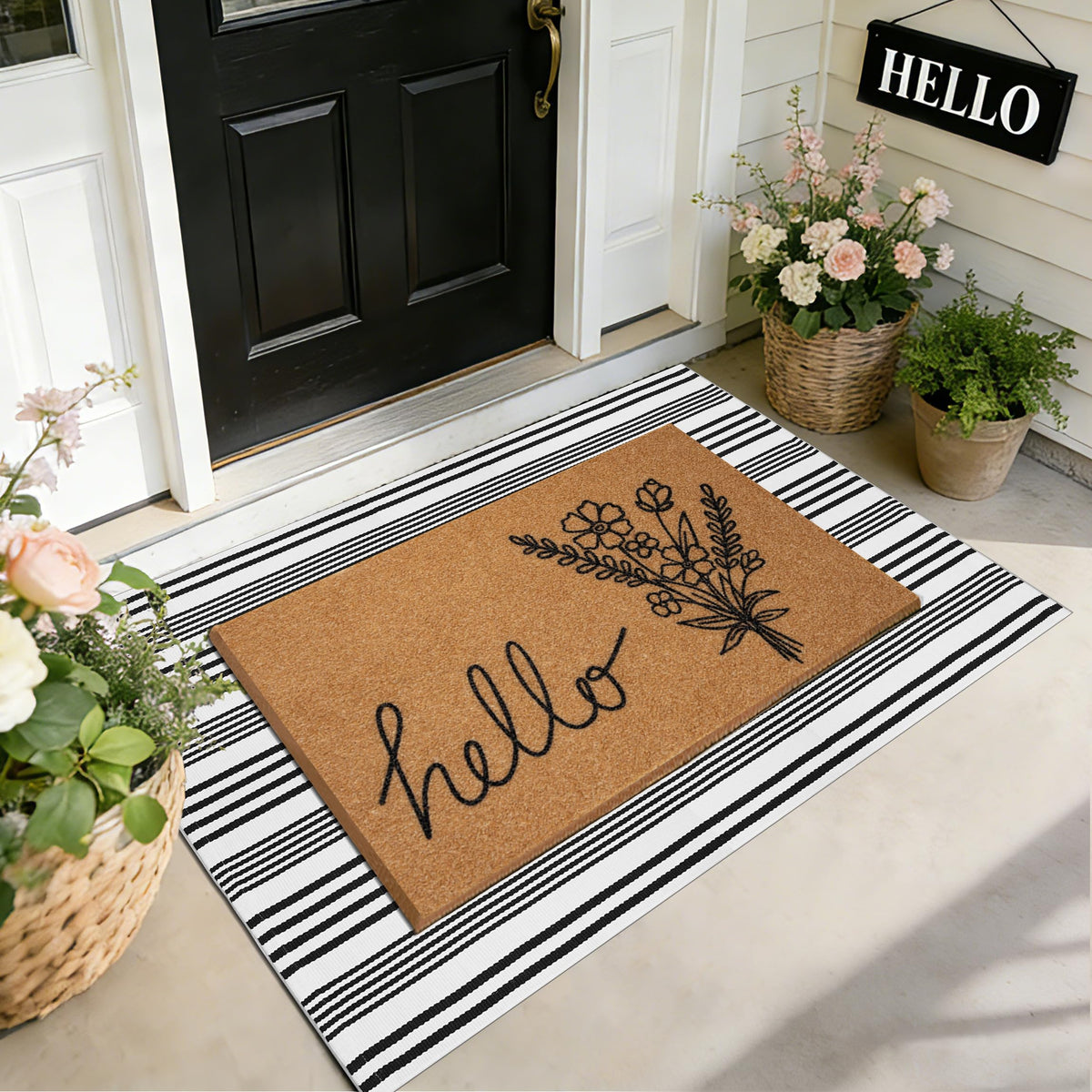 TIKIRUGI Hello wildflower coir mat 30x17 traps dirt at the entry