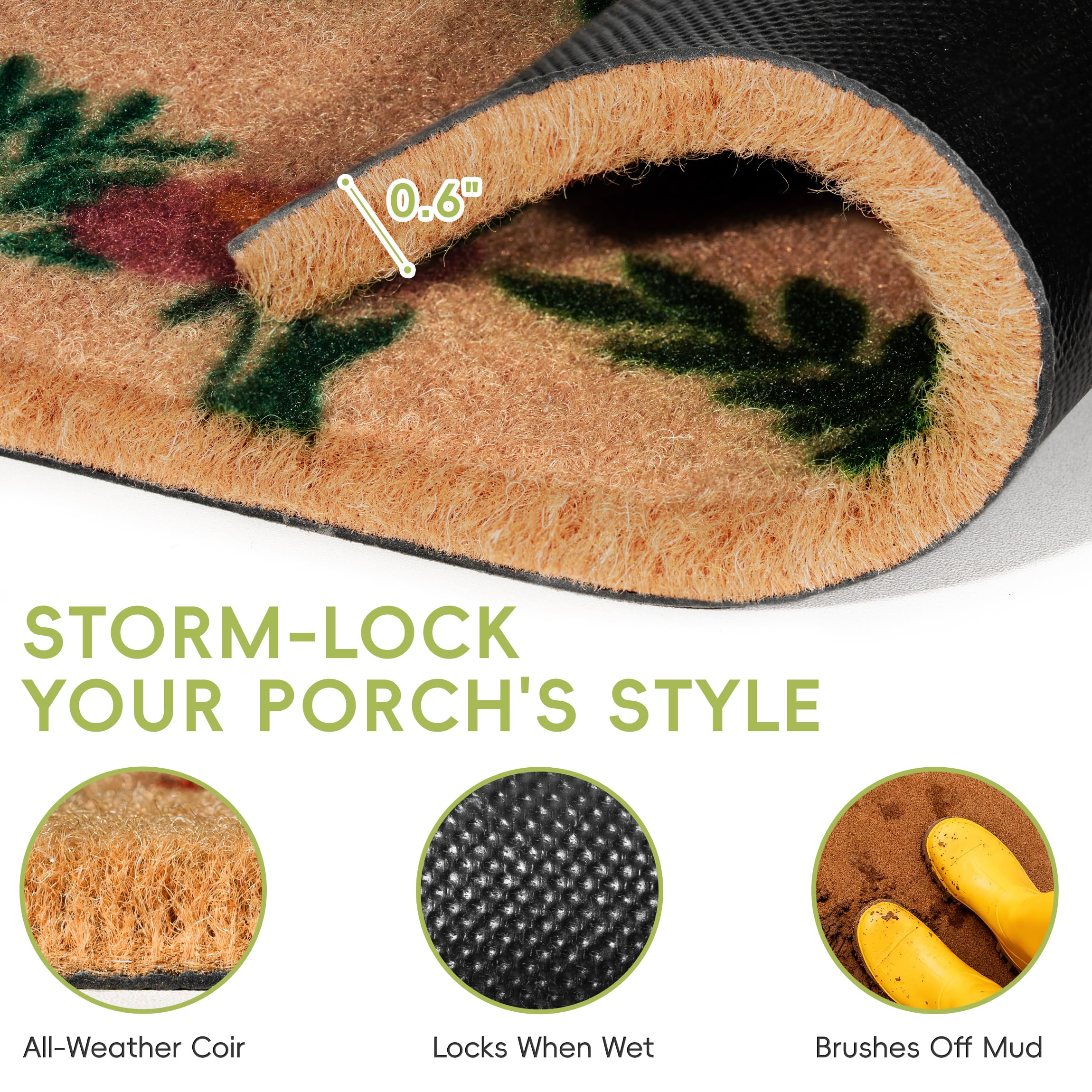 TIKIRUGI 0.6-inch thick doormat delivers sturdy outdoor cushioning.