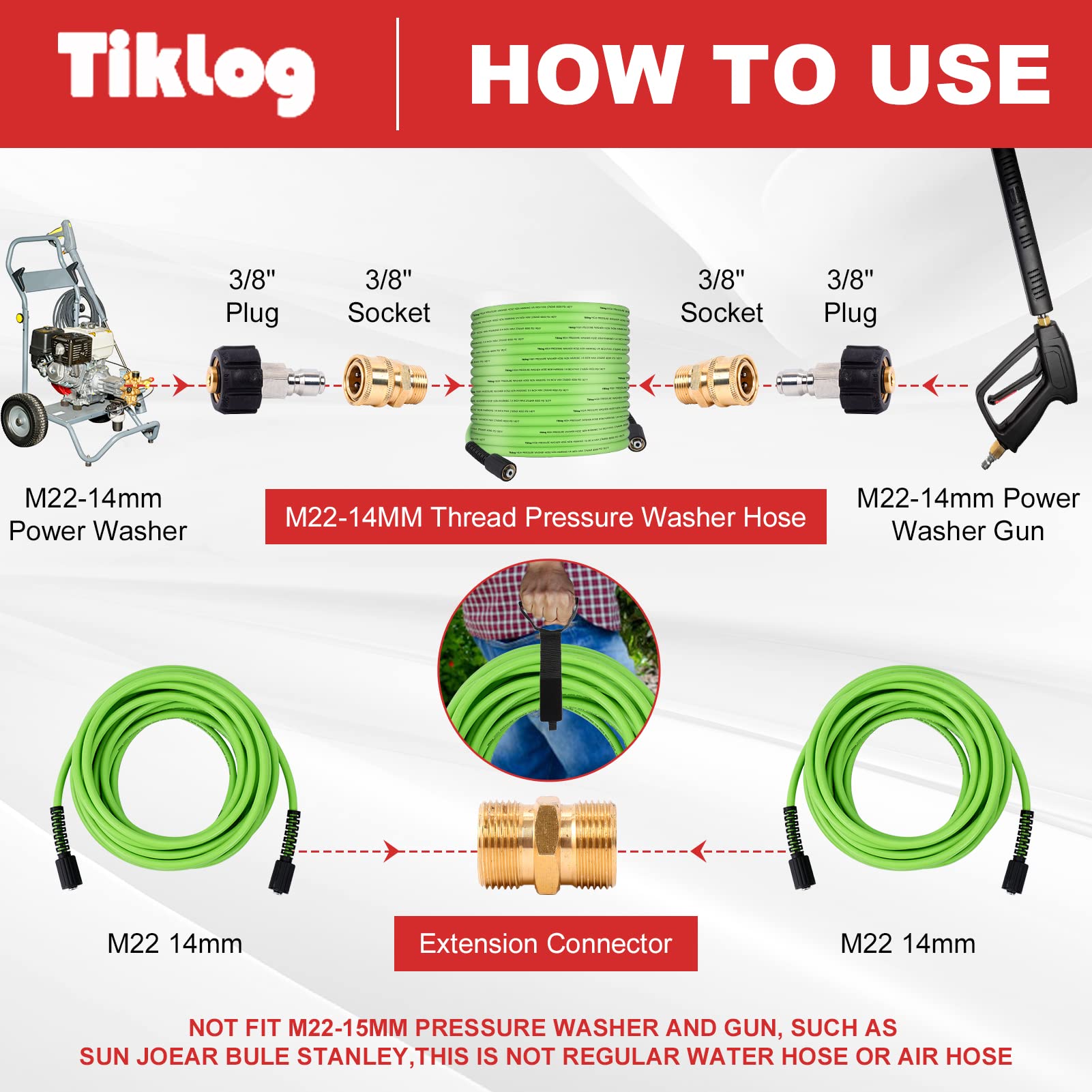 TikLog M22 14mm male to male adapter for flexible routing