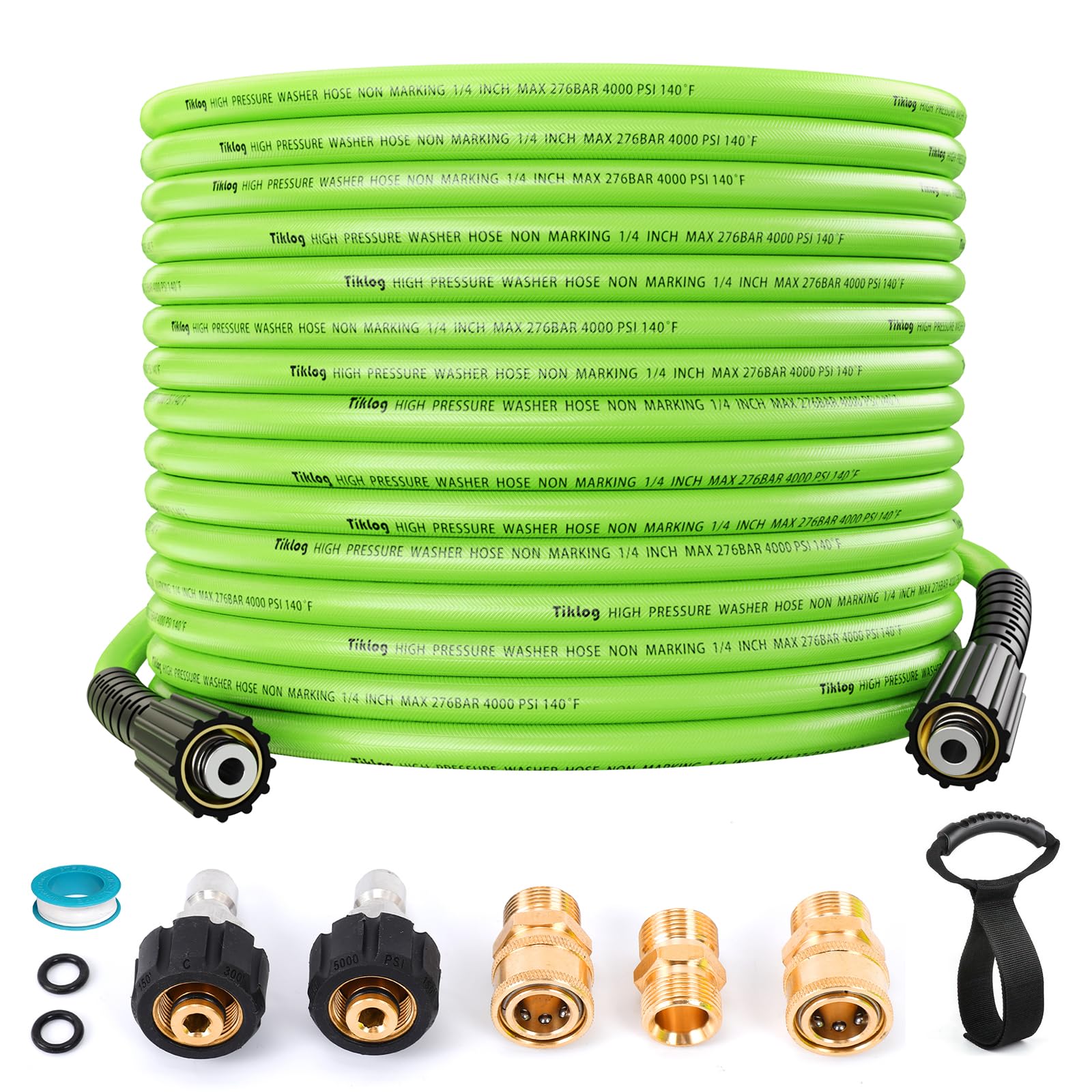 TikLog pressure washer hose 50ft with 14mm thread for durable cleaning power