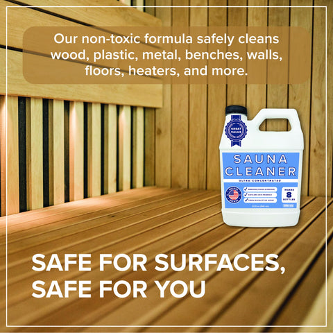 Tillbrook Sauna Cleaner no residue focus emphasizes no rinsing required