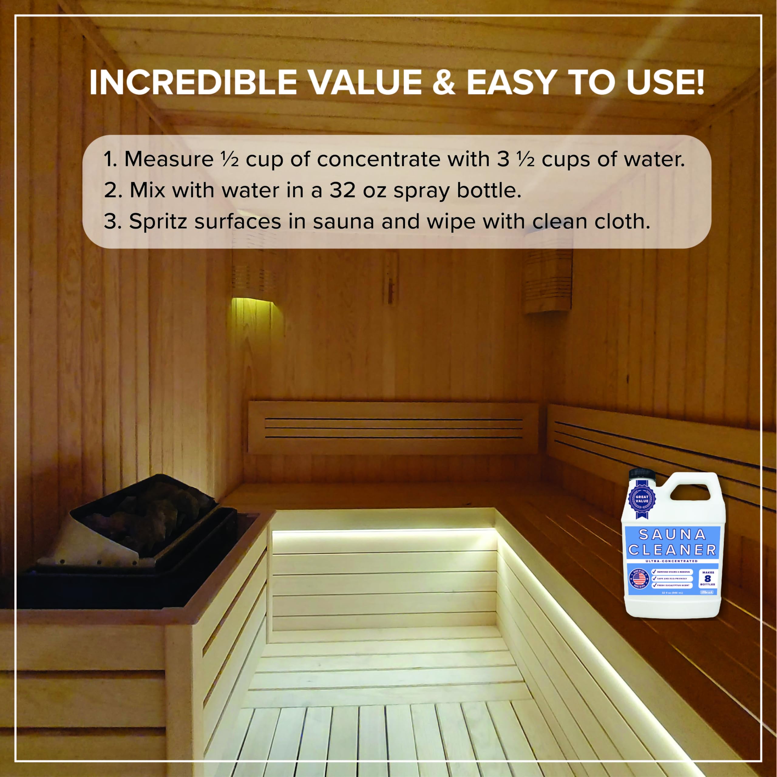 Tillbrook Sauna Cleaner stain removal focuses on grime and sweat stains