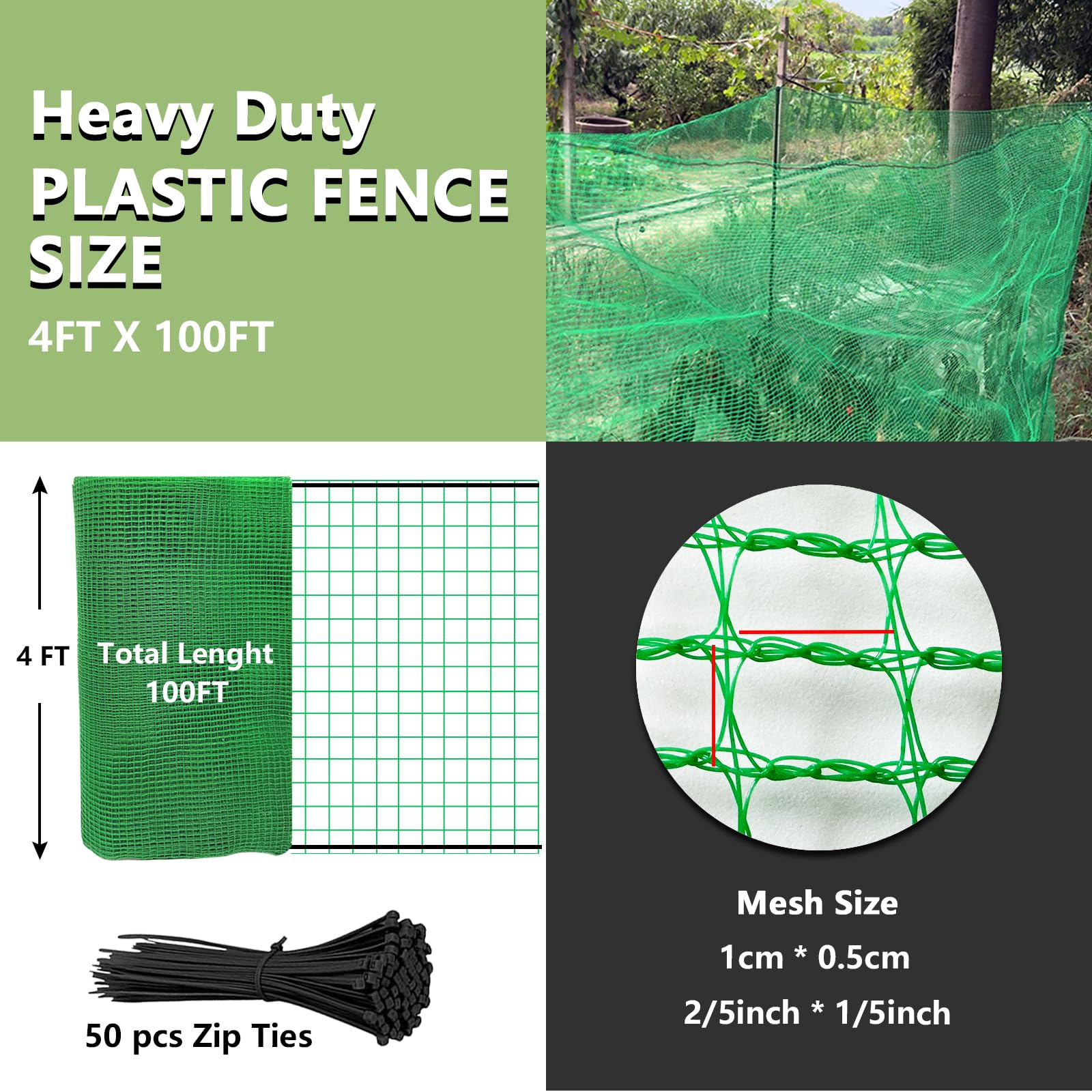 50 zip ties included for quick secure installation to posts