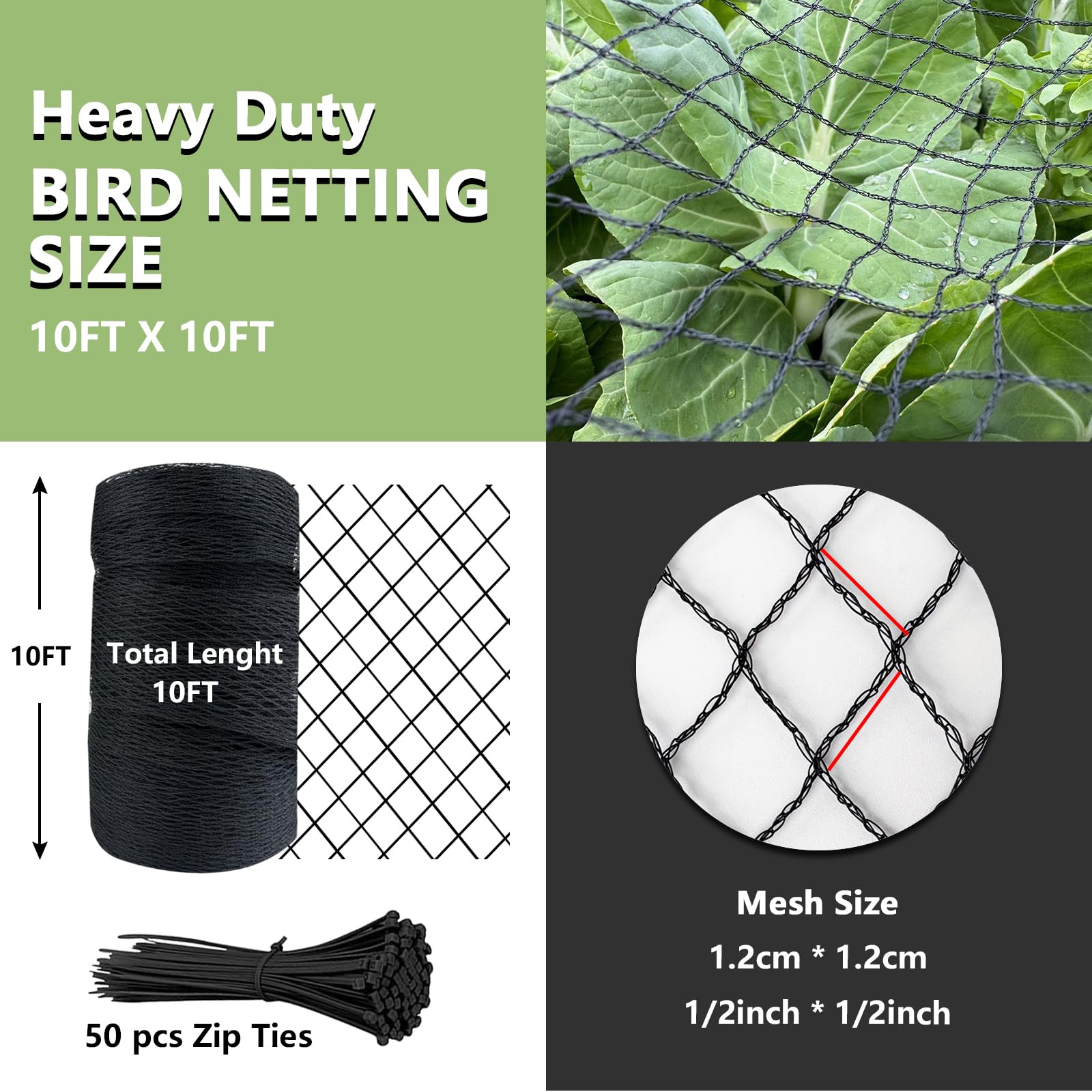 Tilvex 1/2-inch mesh netting protects vegetables with breathable garden airflow