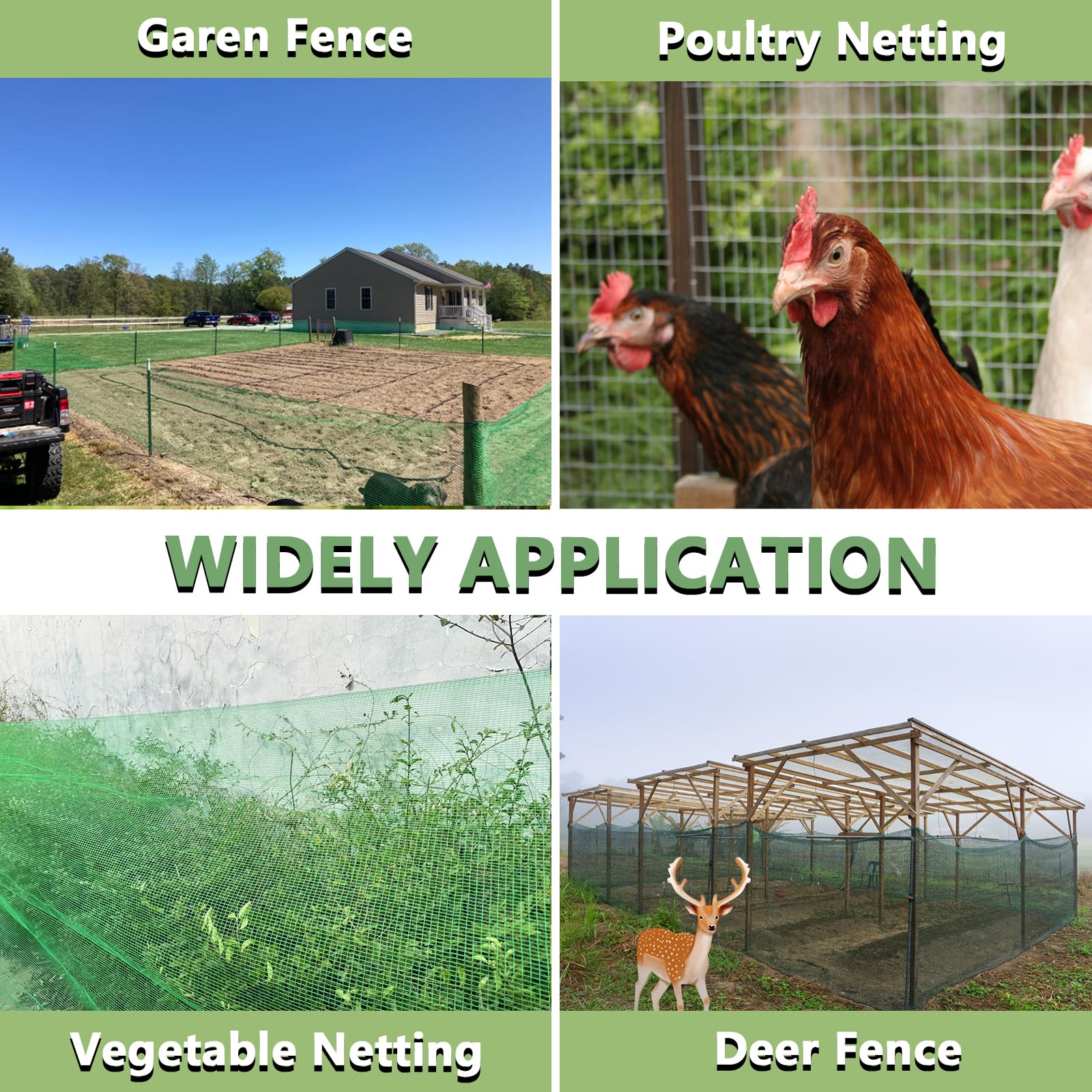 Deer and poultry barriers show practical outdoor fencing for yard or farm
