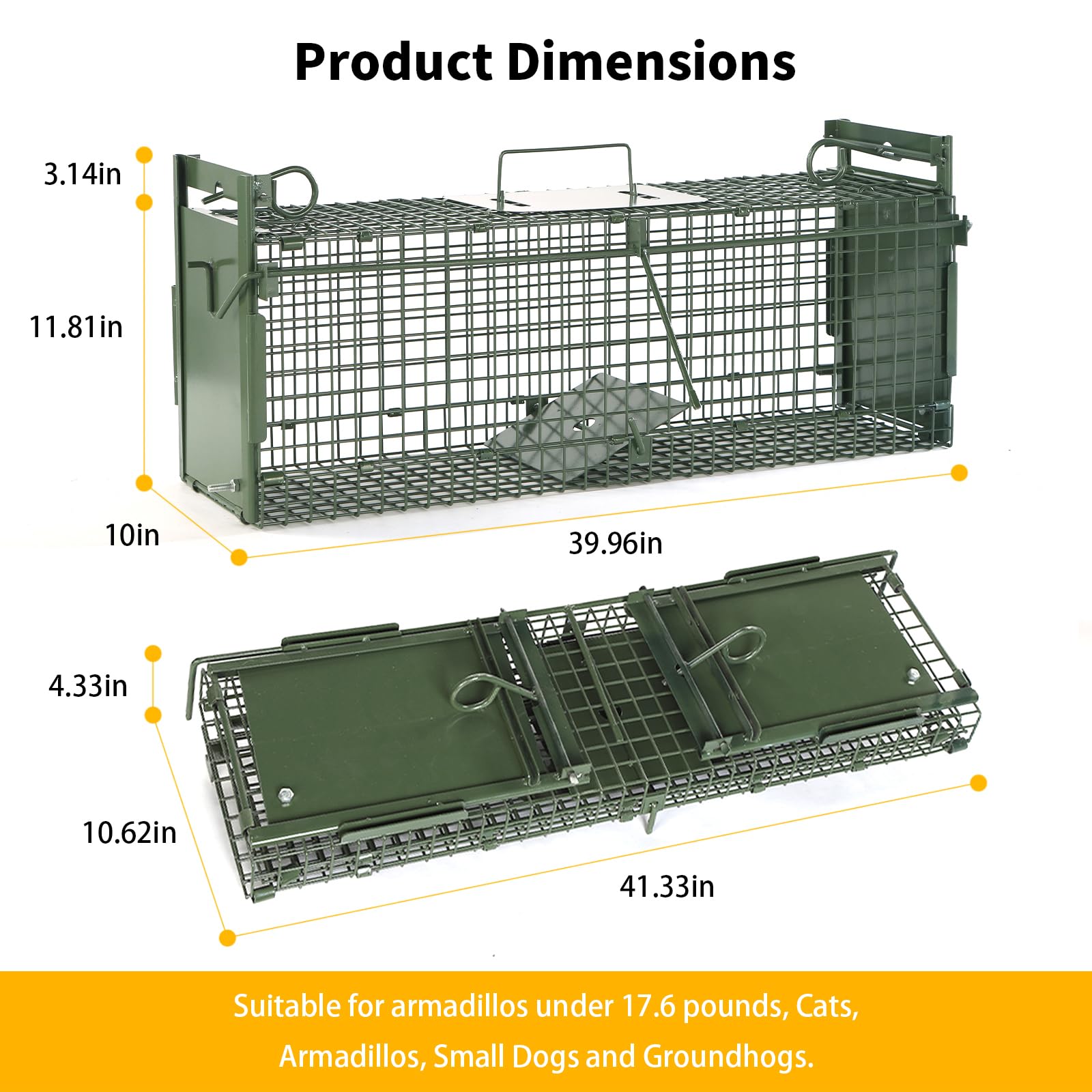 Timaze trap side view highlighting durable galvanized steel