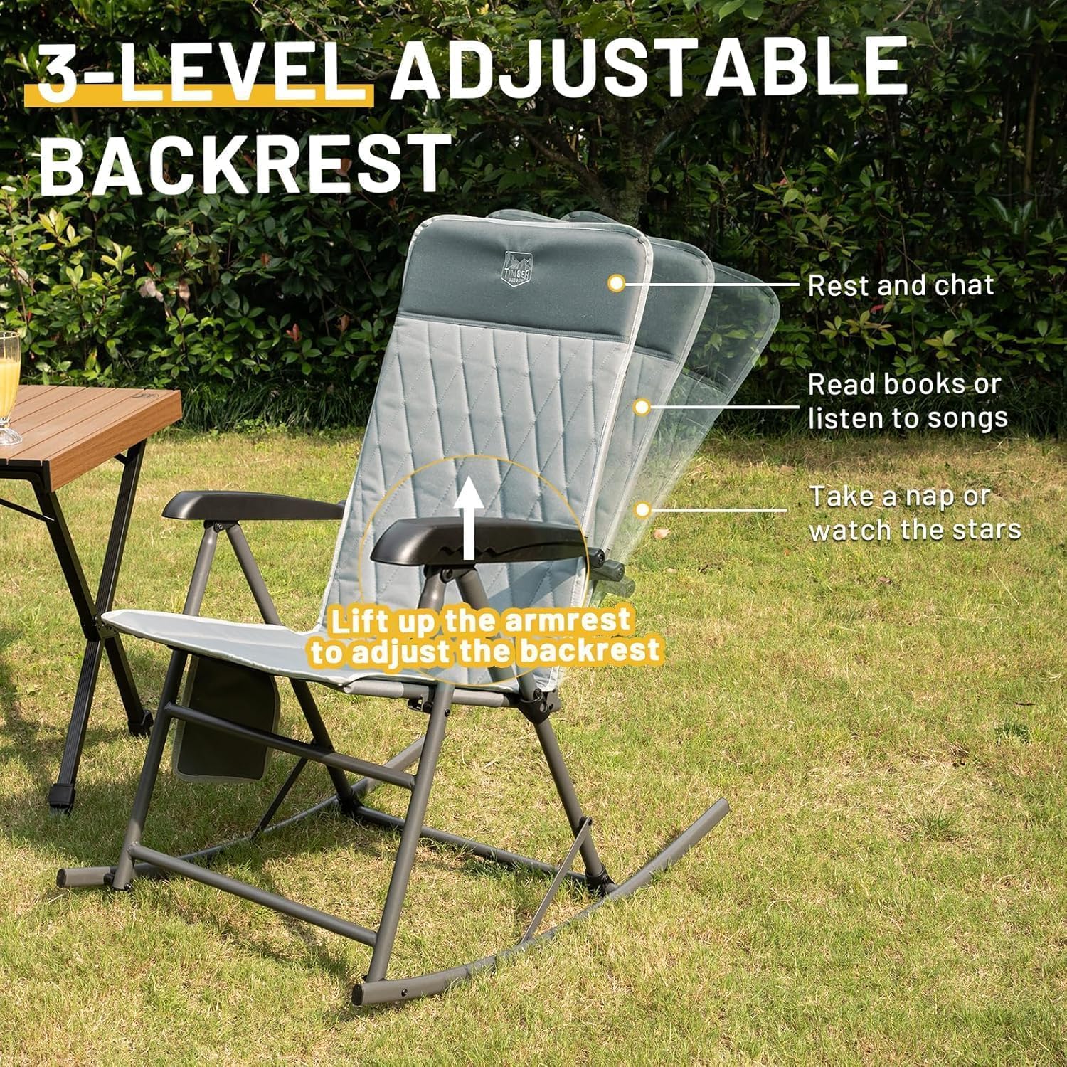 Timber Ridge 29-inch padded high back supports full upper back.
