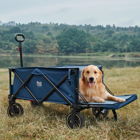 Timber Ridge 49-inch wagon tailgate with brakes demonstrates secure loading on uneven terrain