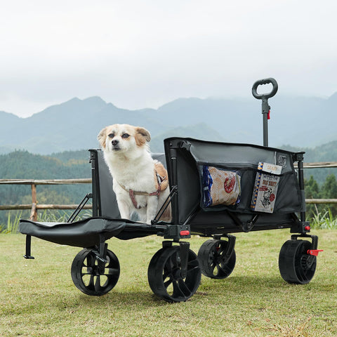 Timber Ridge all-terrain wheels glide on sand, grass, and gravel.