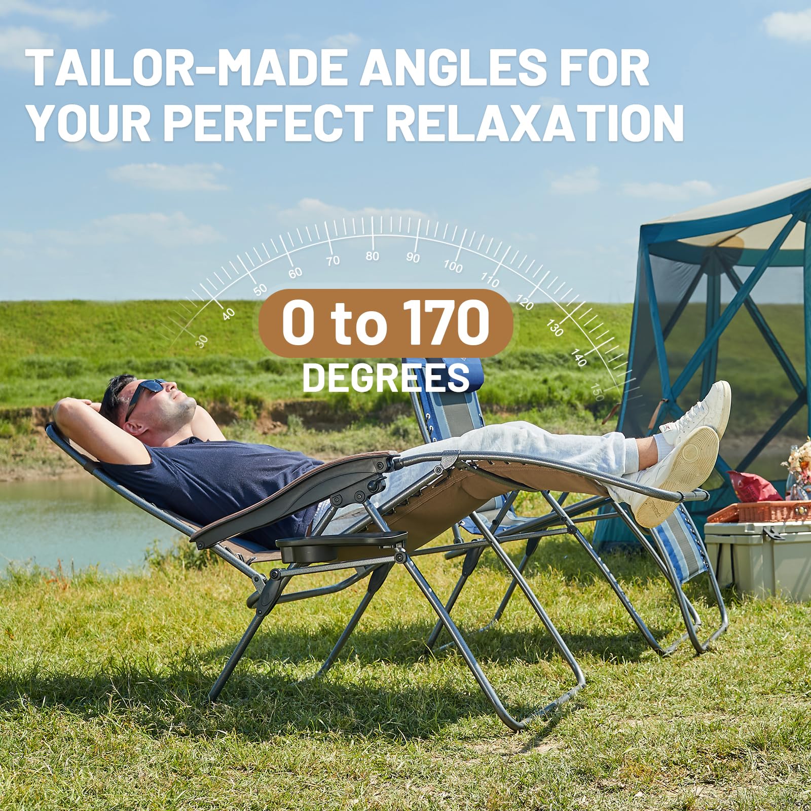 TIMBER RIDGE chair extends to 72 inches for full-length relaxation.