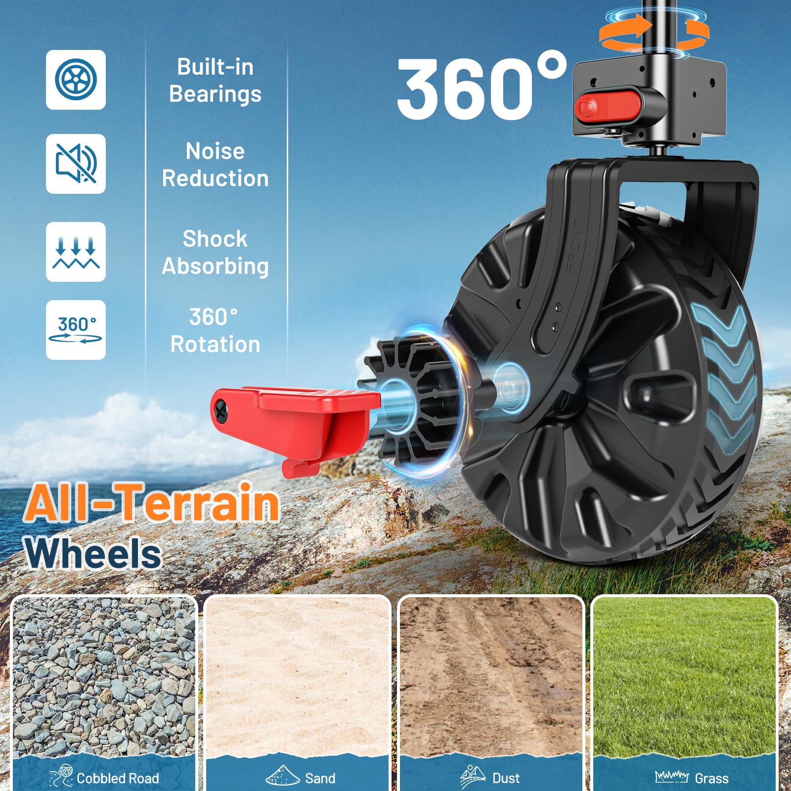 Timber Ridge blue collapsible wagon braking system in action