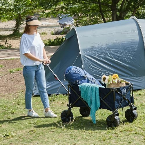 Timber Ridge blue collapsible wagon with two cup holders in view