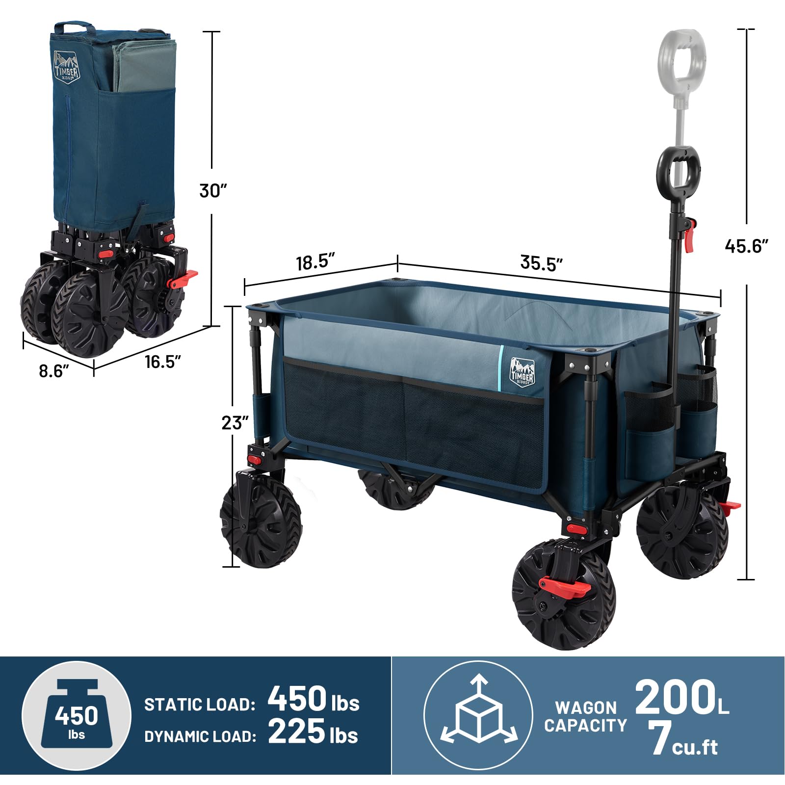 Timber Ridge blue collapsible wagon compact storage ready for trunk