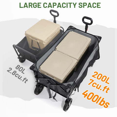 Timber Ridge wagon front wheels with brakes to prevent slipping on slopes