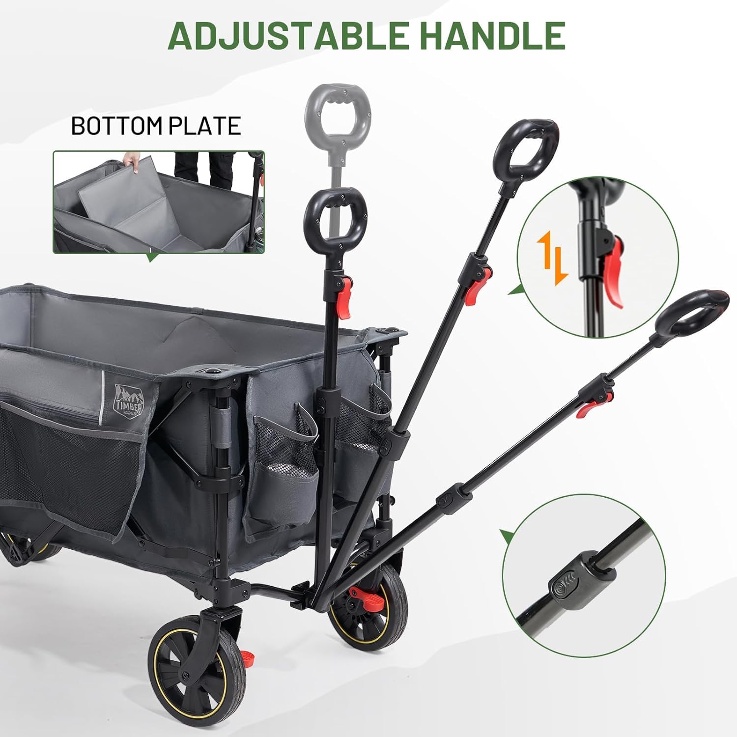 Timber Ridge wagon telescopic handle adjusts for comfortable use