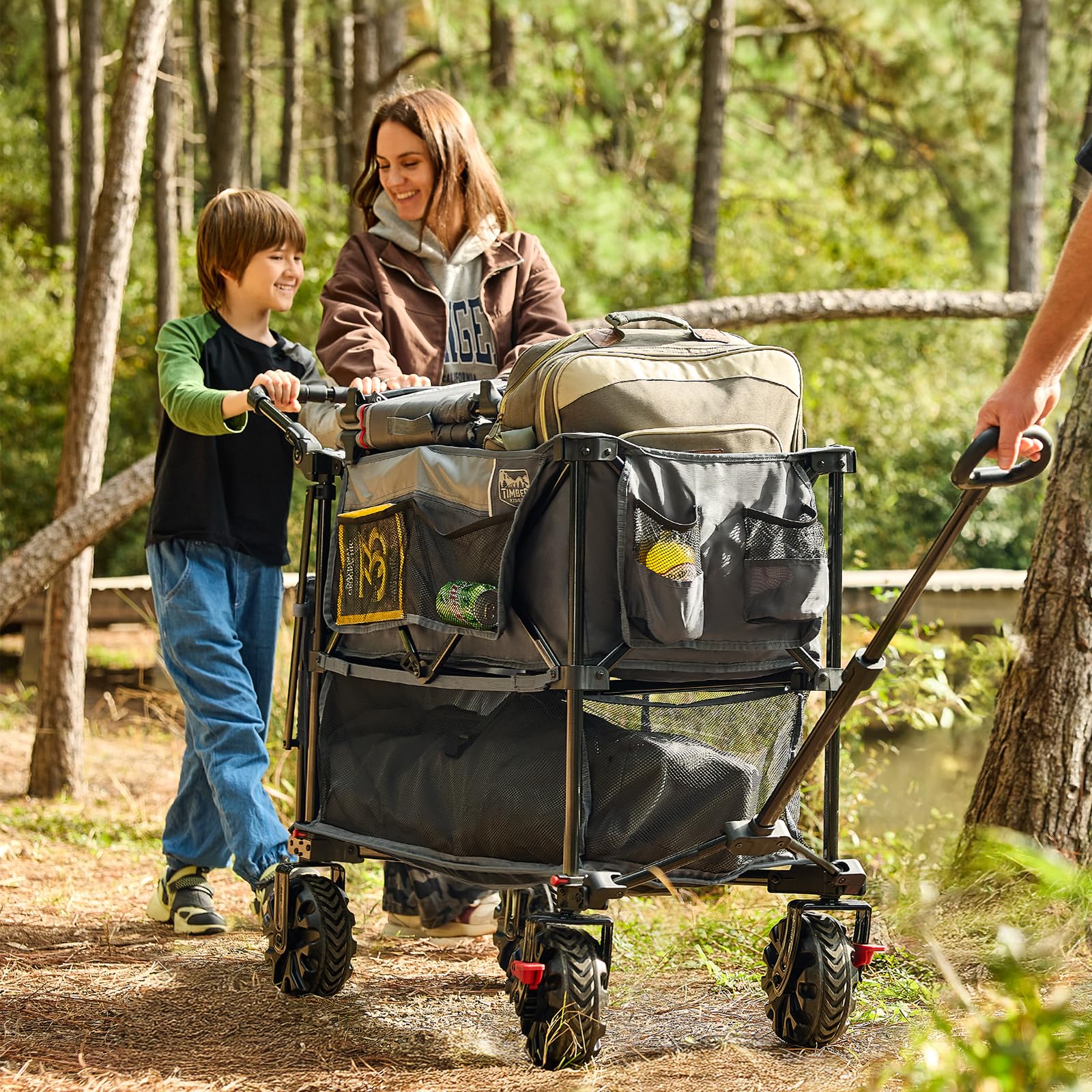 TIMBER RIDGE extendable 54-inch deck fits long gear in one trip.