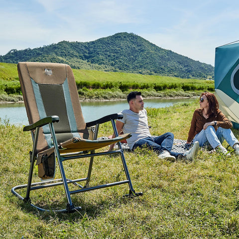 TIMBER RIDGE high-back 29-inch rocking chair supports long rests.