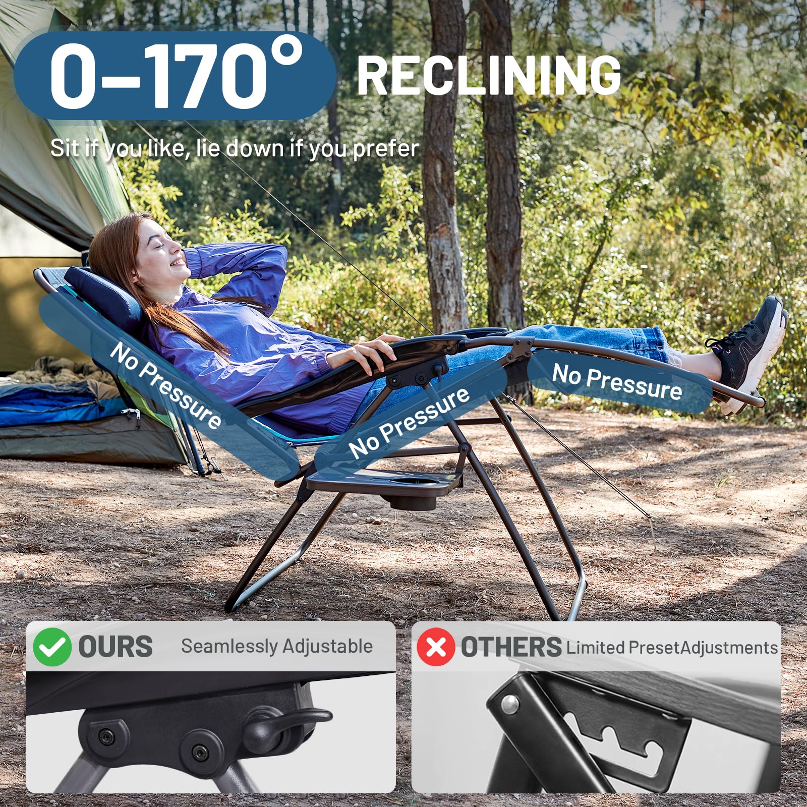 Timber Ridge 500lb capacity frame supports heavier users during outdoor use