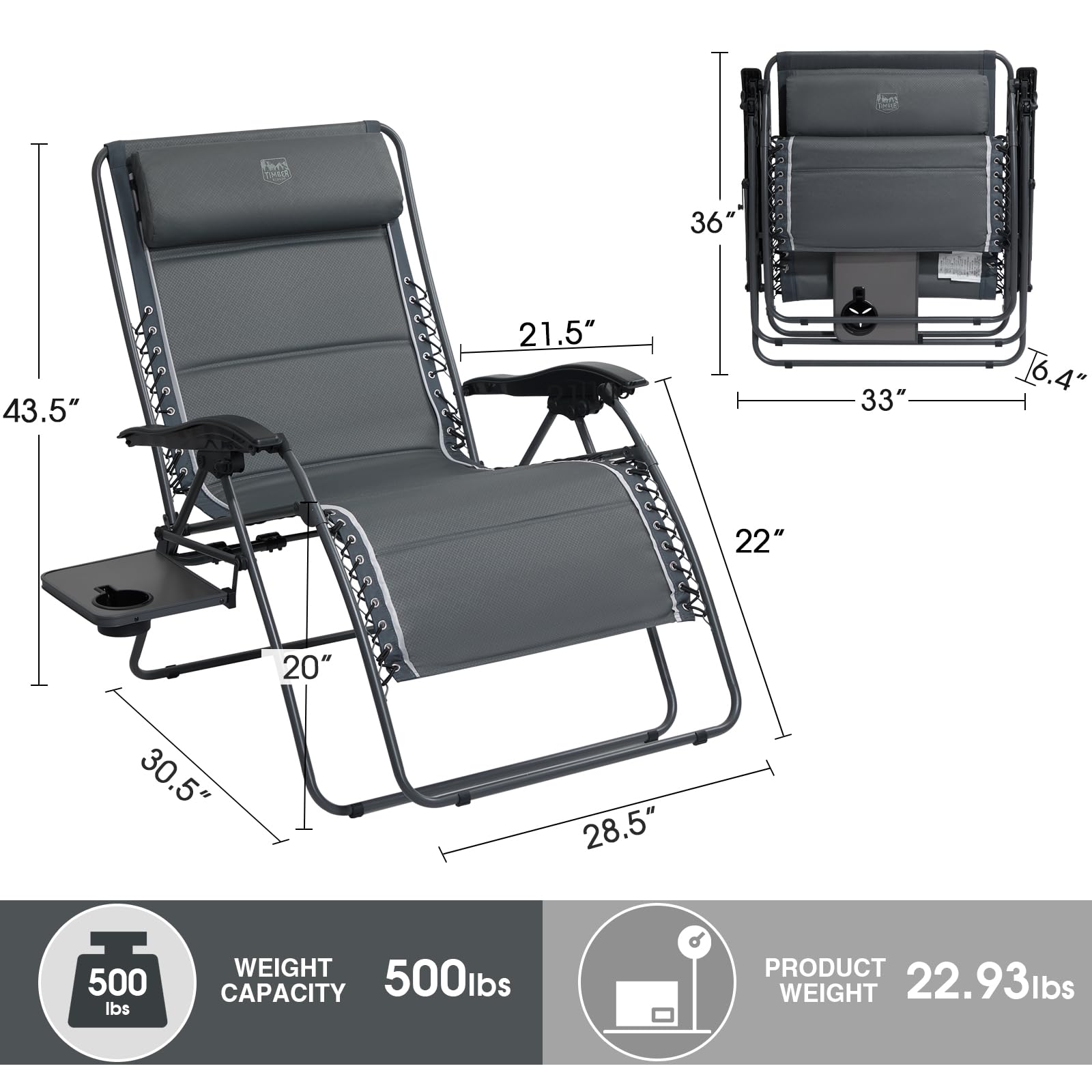 Timber Ridge zero gravity chair headrest enhances neck support during use