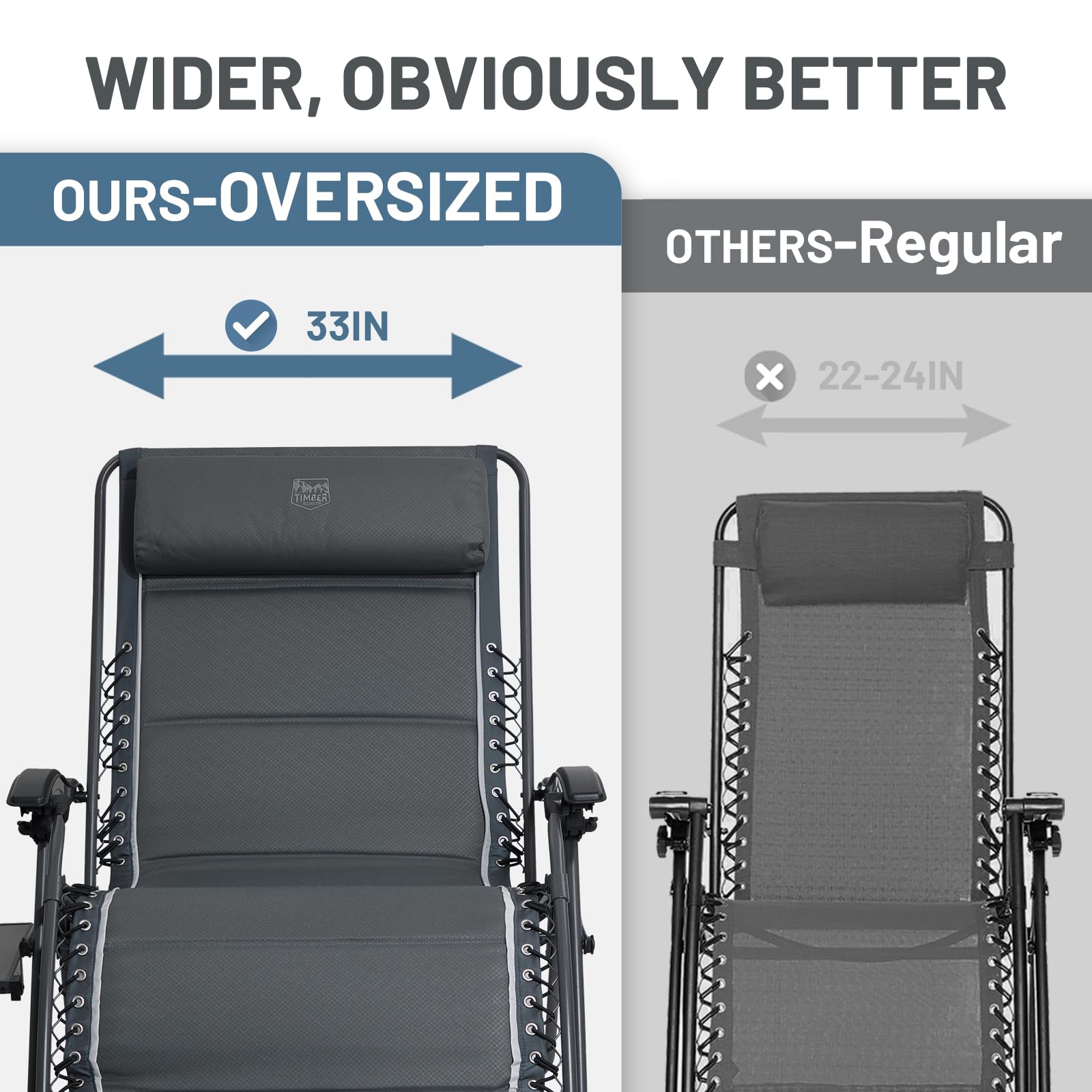 Timber Ridge chair in reclined position shows adjustable angle 0 to 170 degrees