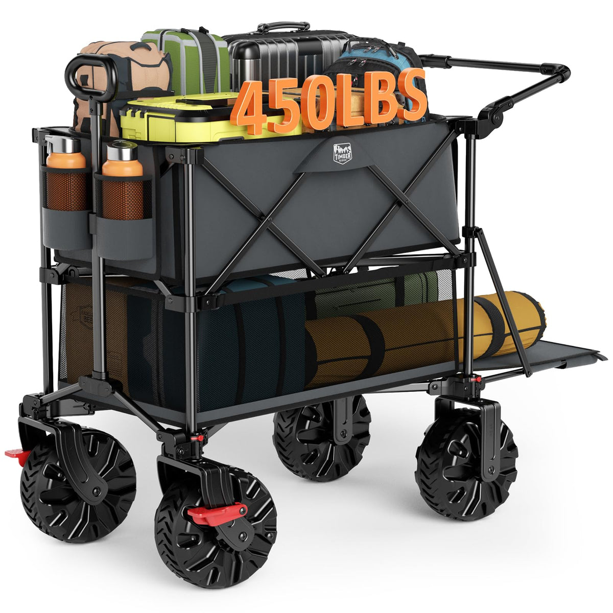 TIMBER RIDGE push-pull double-decker wagon with 400L capacity for outdoor trips.