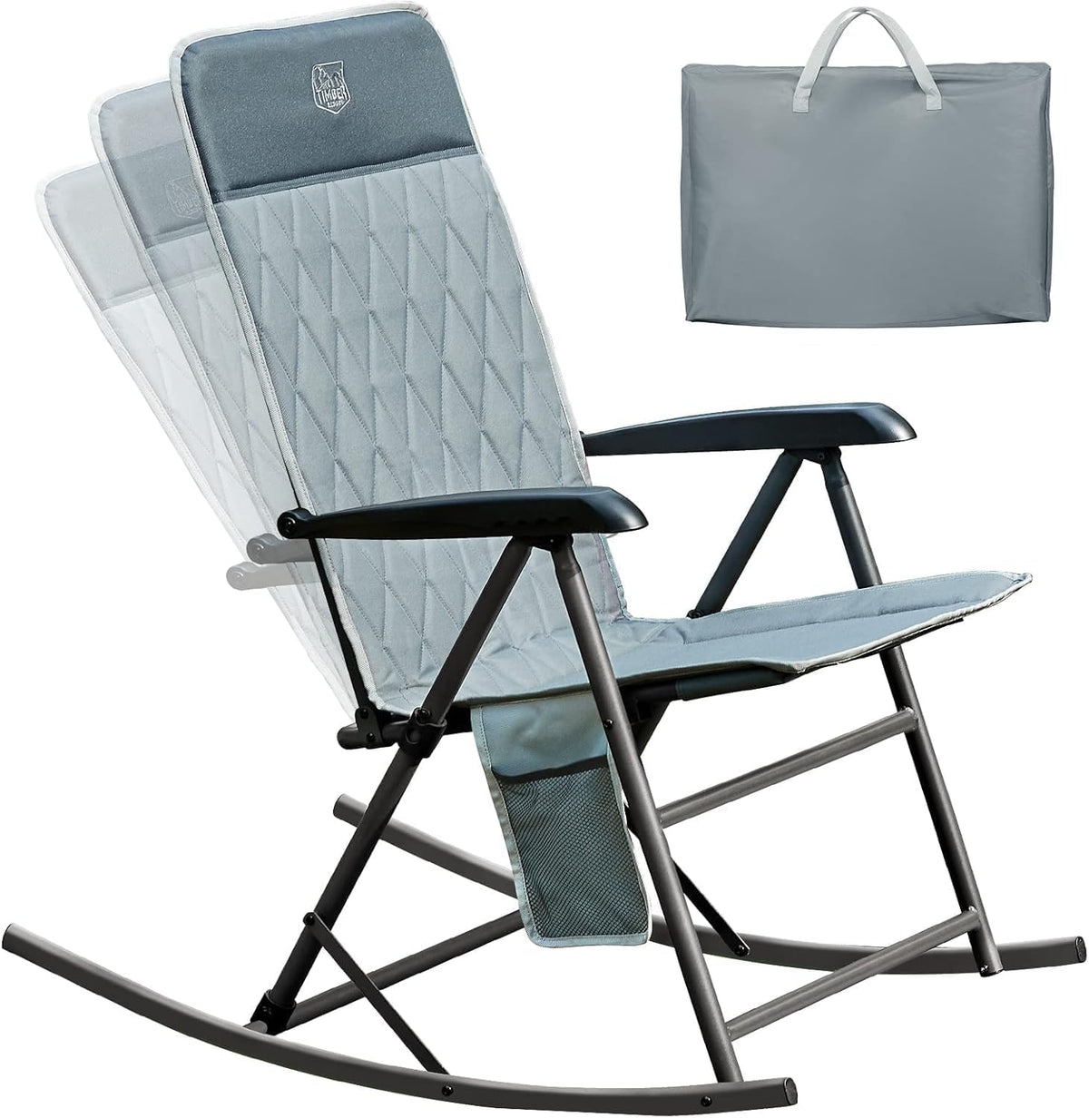 Timber Ridge rocking chair with 3level-adjustment for tailored outdoor comfort.