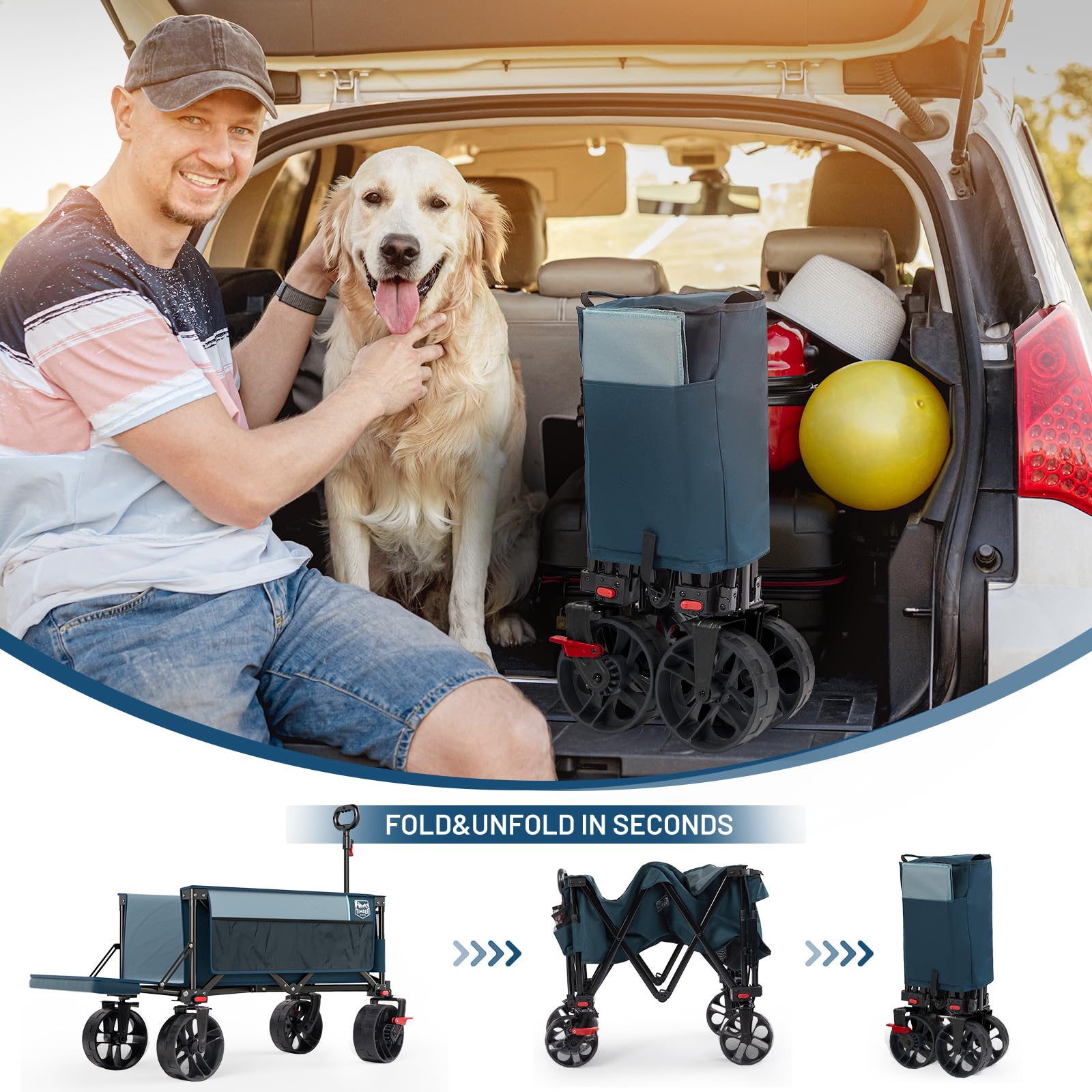 Timber Ridge wagon folded compactly for easy storage in a trunk or closet.