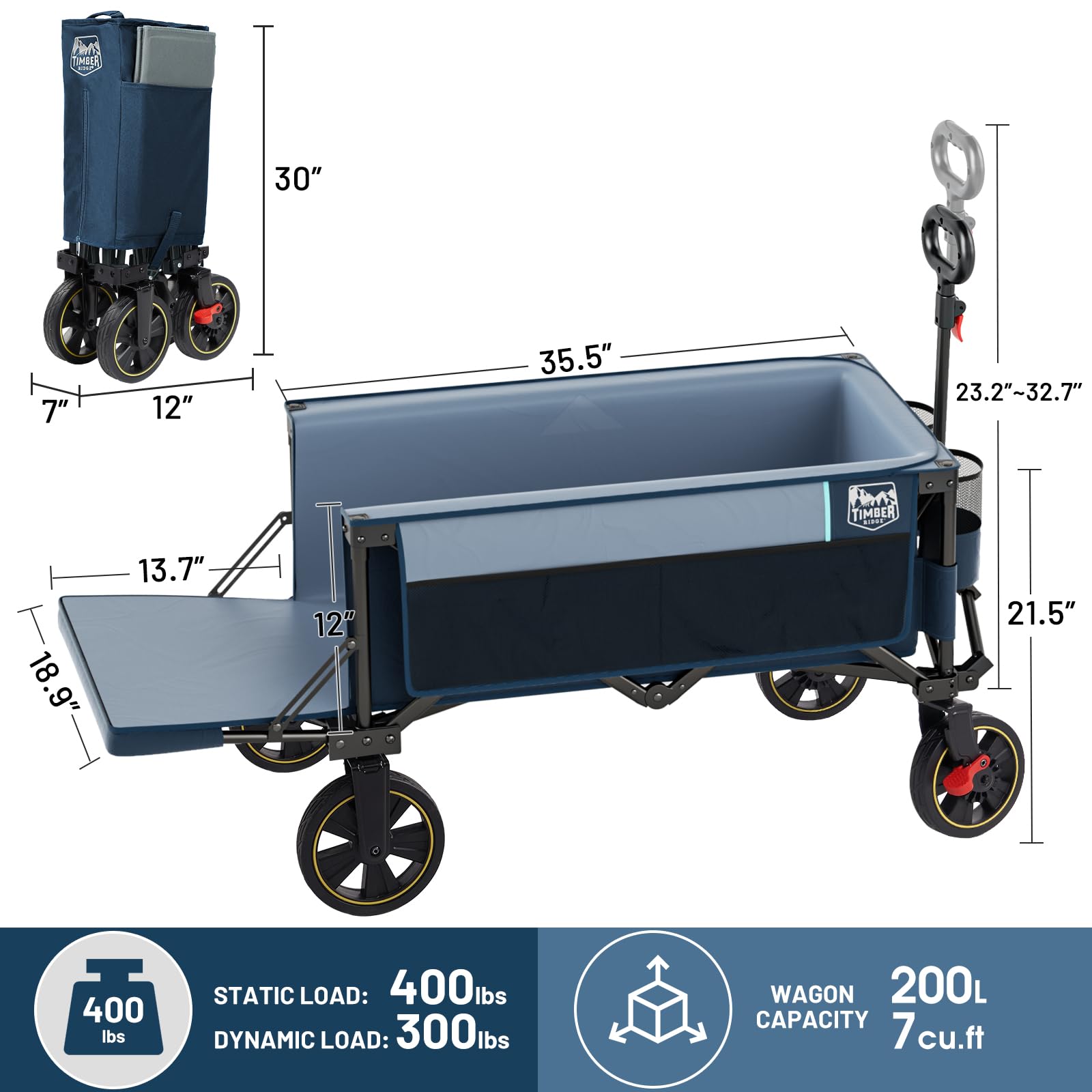 Timber Ridge wagon fits in car trunk for quick transport