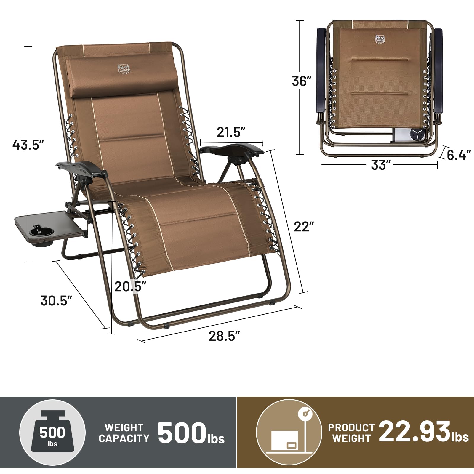 TIMBER RIDGE adjustable-headrest zero gravity chair for customizable neck support