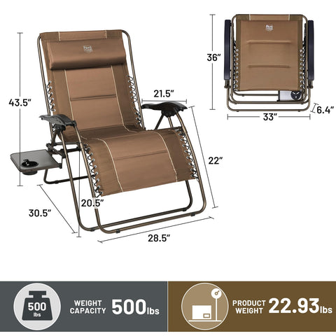 TIMBER RIDGE adjustable-headrest zero gravity chair for customizable neck support