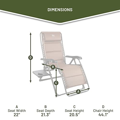 TIMBER RIDGE Zero Gravity Chair with adjustable foam headrest supports neck and lumbar comfort.