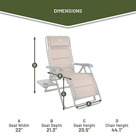 TIMBER RIDGE Zero Gravity Chair with adjustable foam headrest supports neck and lumbar comfort.