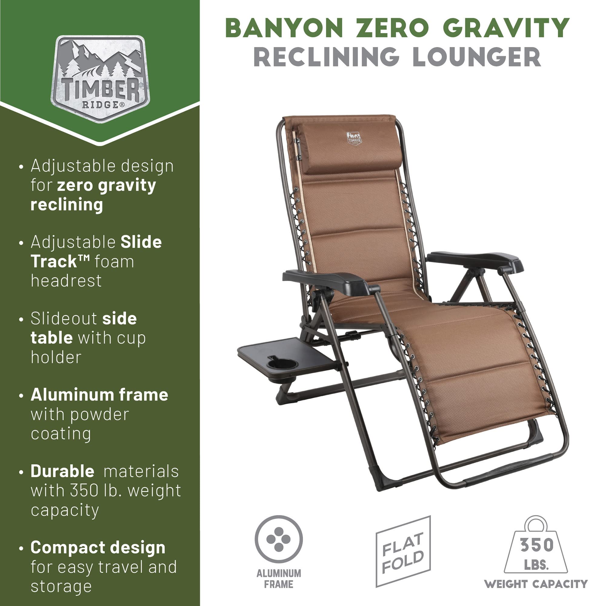 TIMBER RIDGE Zero Gravity Chair folded for compact storage and easy transport.