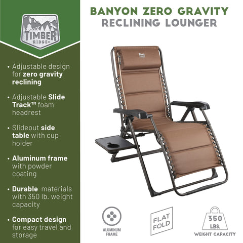 TIMBER RIDGE Zero Gravity Chair folded for compact storage and easy transport.