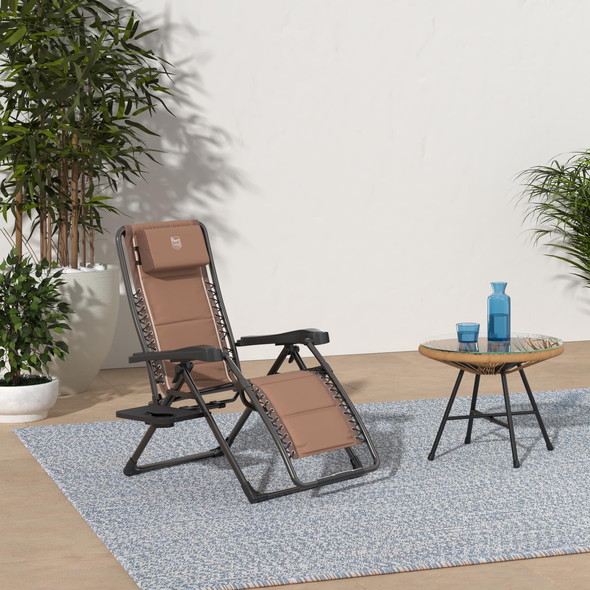 TIMBER RIDGE Zero Gravity Chair with thick padded backrest offers comfortable seating.