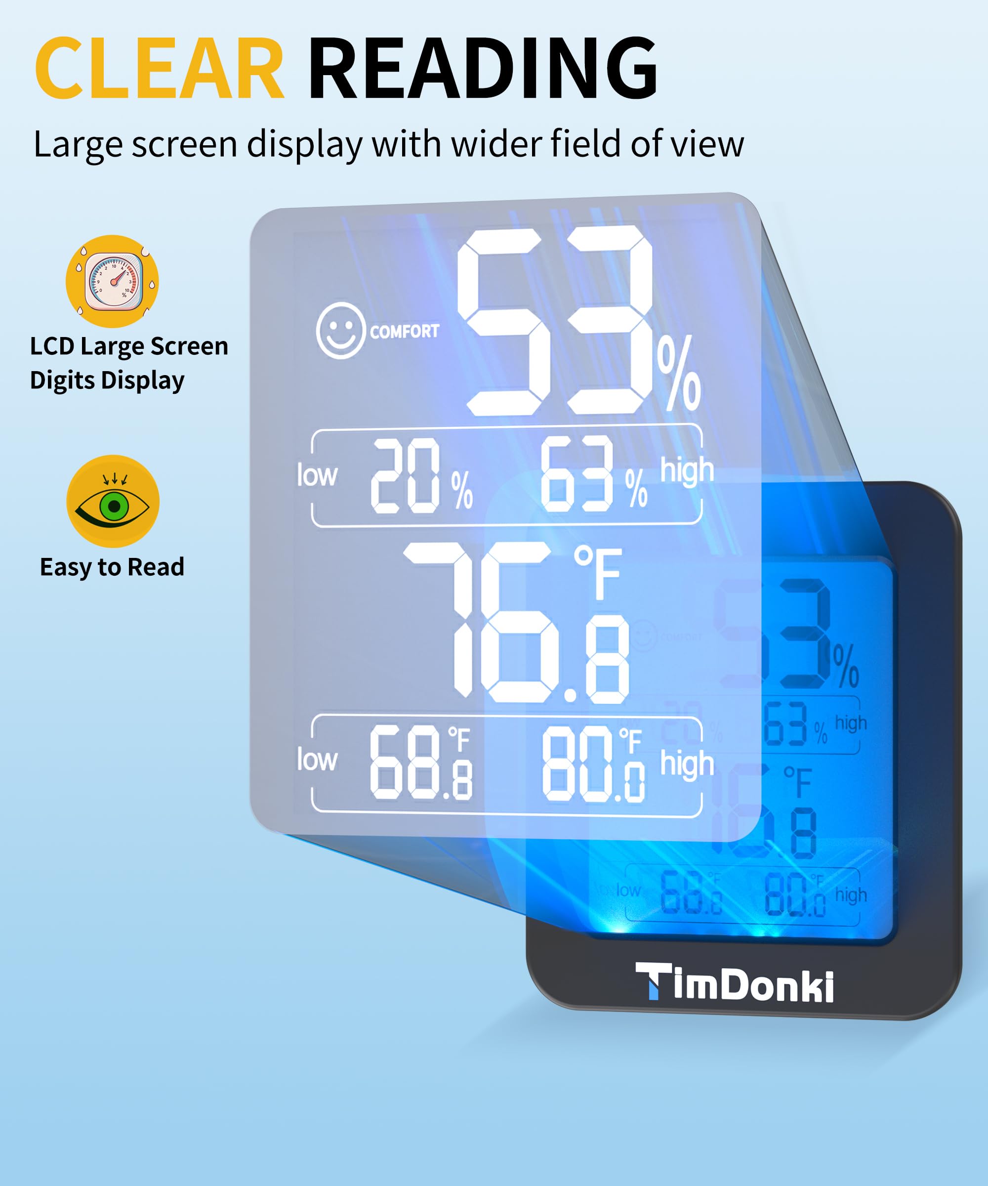 TimDonki digital hygrometer compact design fits small spaces