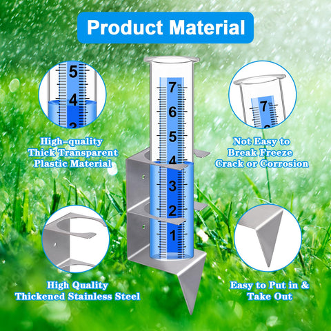 Timenued clear plastic rain gauge tube for easy reading in sun or shade.