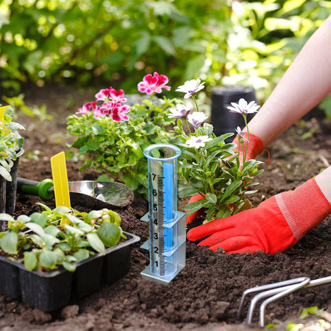 Timenued large-capacity rain gauge tracks rainfall for garden planning.