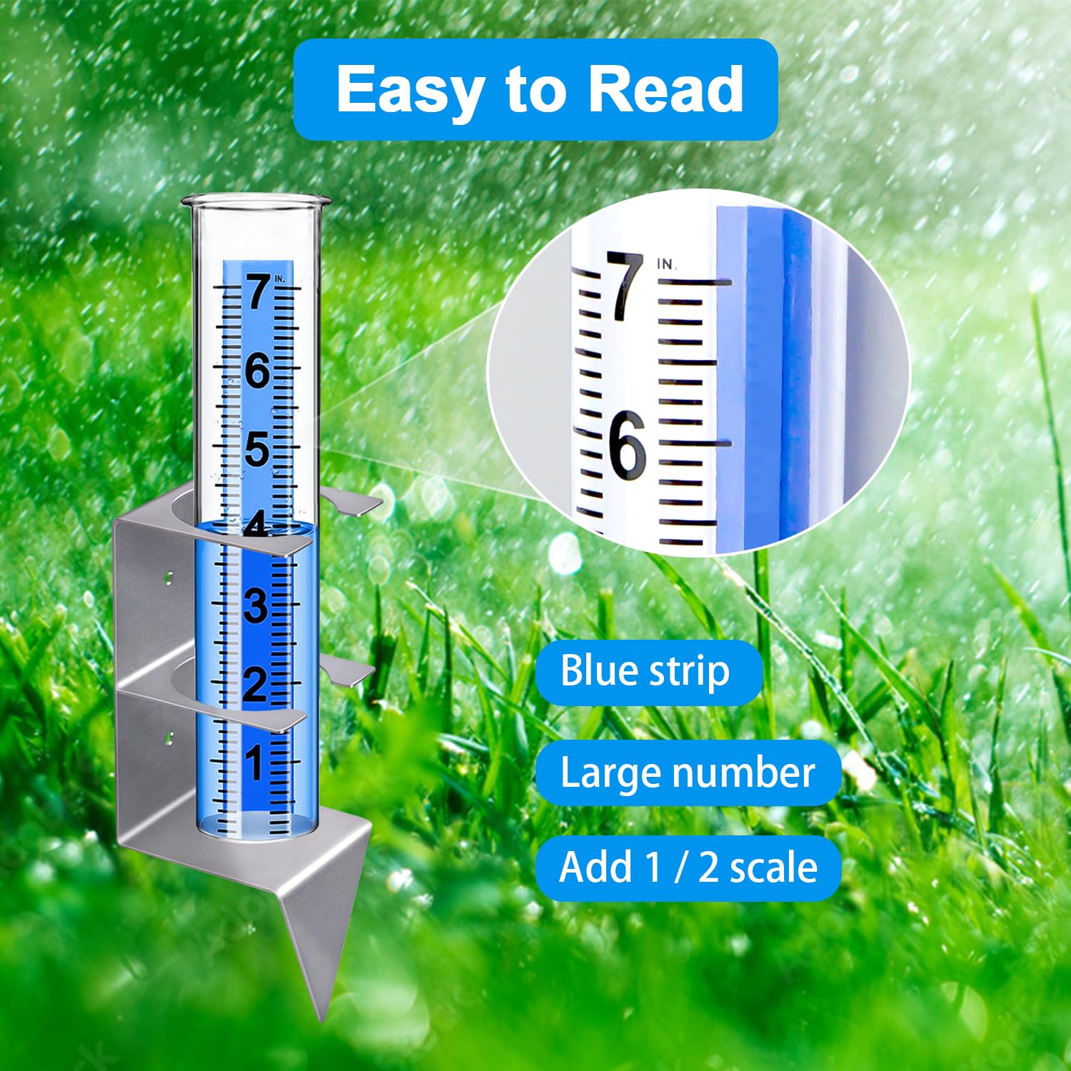 Timenued 7-inch capacity rain gauge for measuring rainfall accurately.