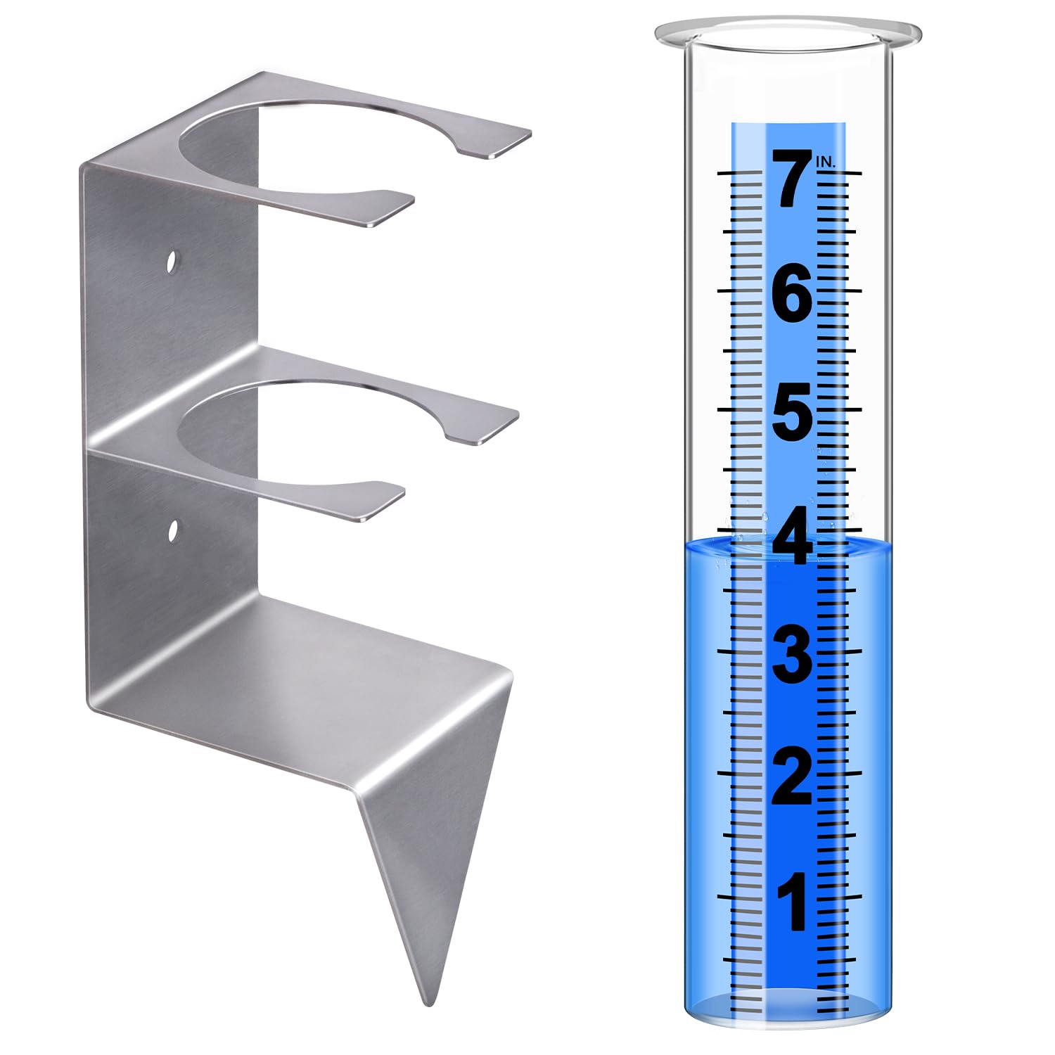 Timenued rain gauge with 7-inch scale for precise outdoor rainfall readings.