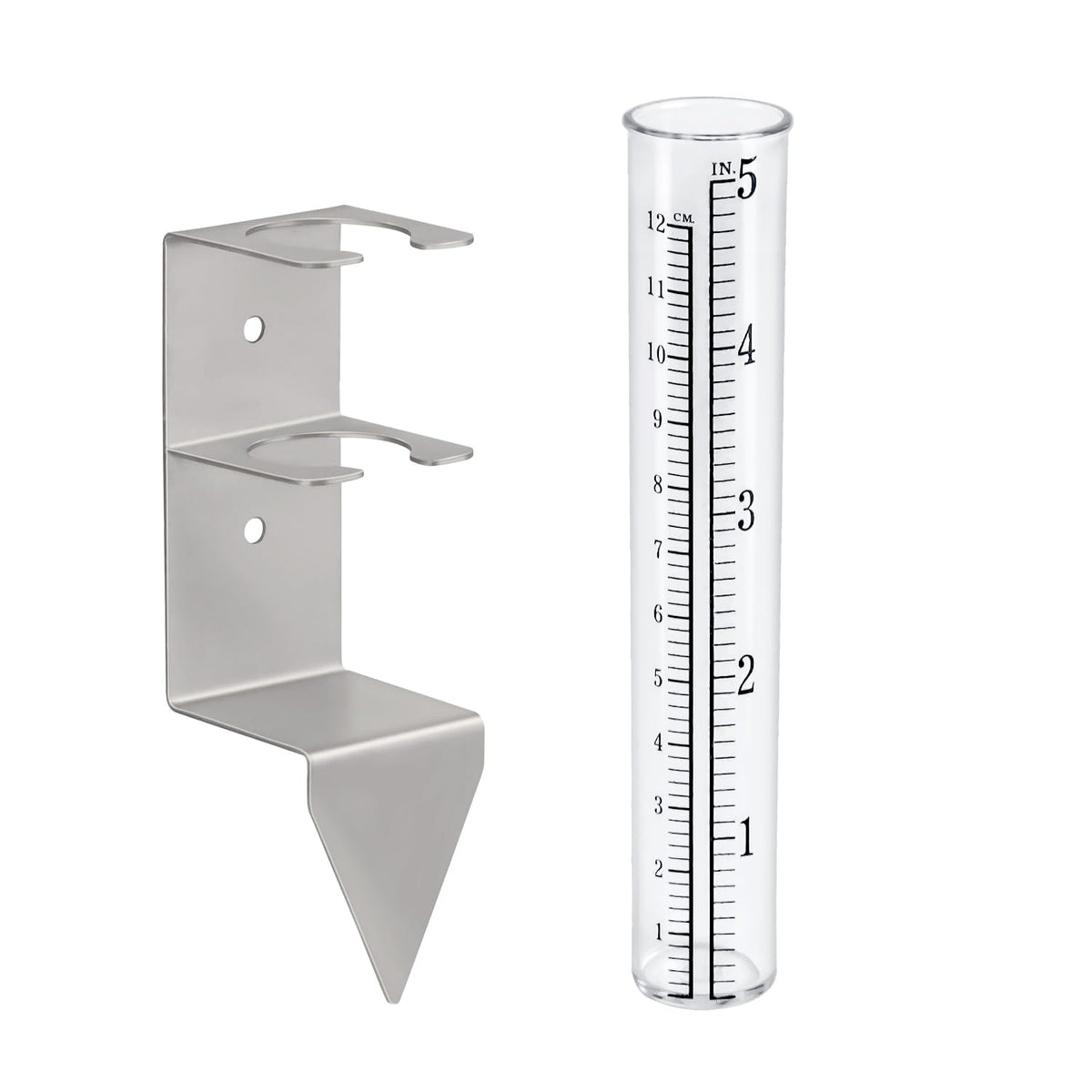 Timenued rain gauge bracket close-up showing durable stainless steel construction.