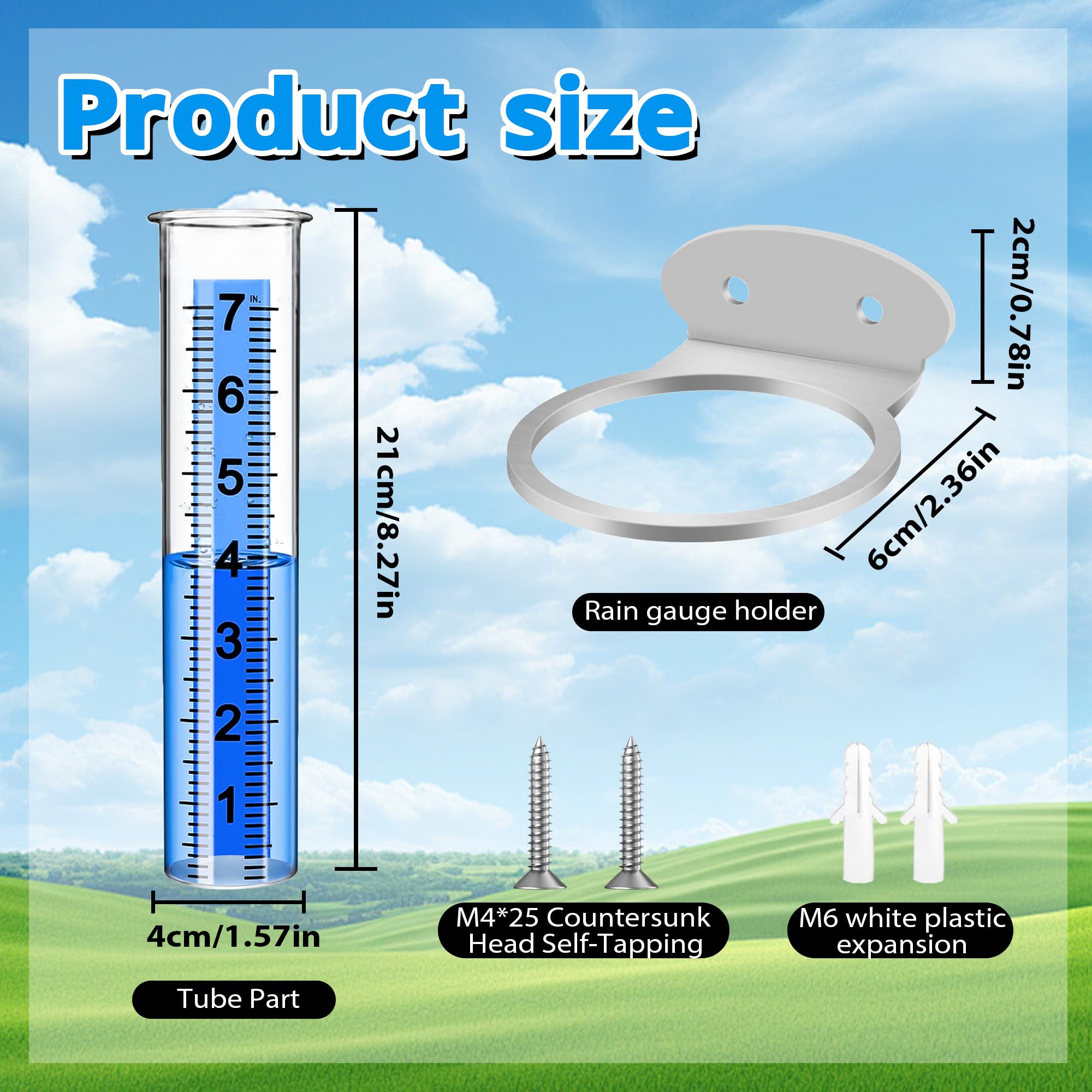 Timenued rain gauge clear tube for high visibility readings.