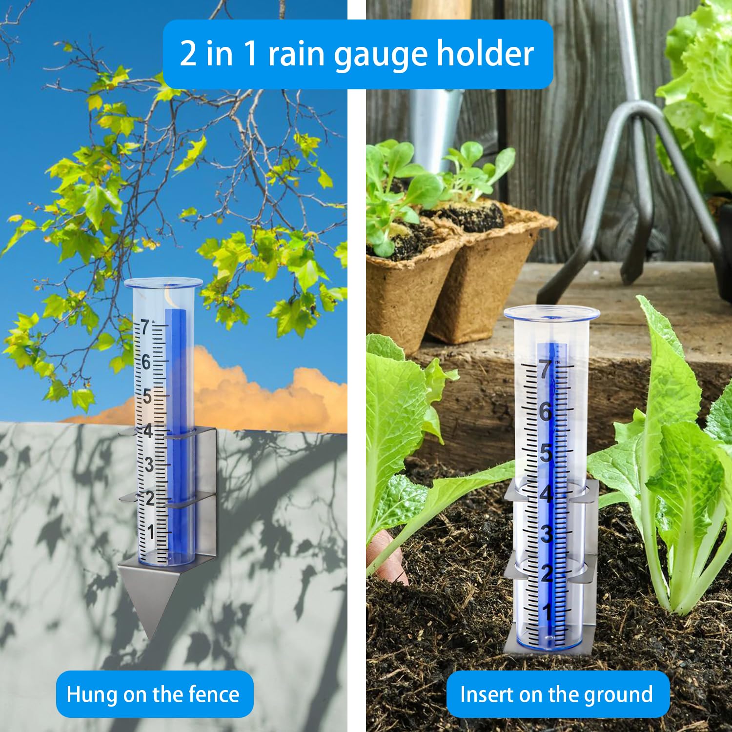 Timenued rain gauge adds outdoor decor to garden or patio spaces.